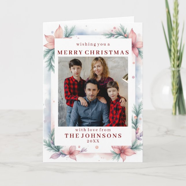 Custom Photo Soft Watercolor Christmas Frame Card (Front)