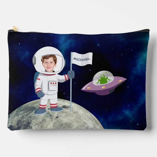 Custom Photo Spaceman on Moon Kids Accessory Pouch (Front)