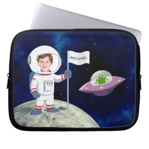 Custom Photo Spaceman on Moon Kids Laptop Sleeve