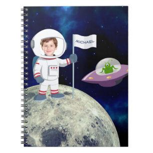 Custom Photo Spaceman on Moon Kids Notebook
