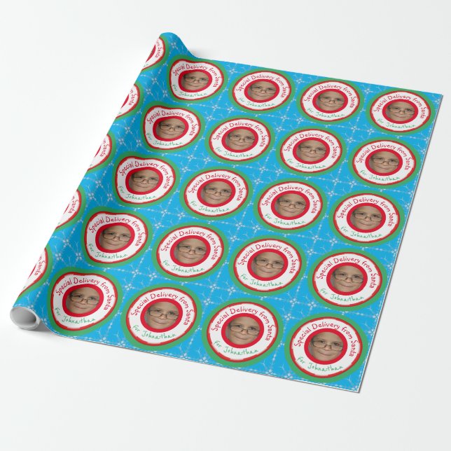 Custom Photo Special Delivery From Santa Wrapping Paper (Unrolled)
