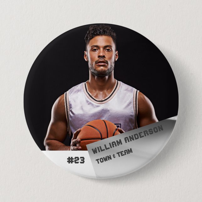 Custom photo sports button / pin basketball player (Front)
