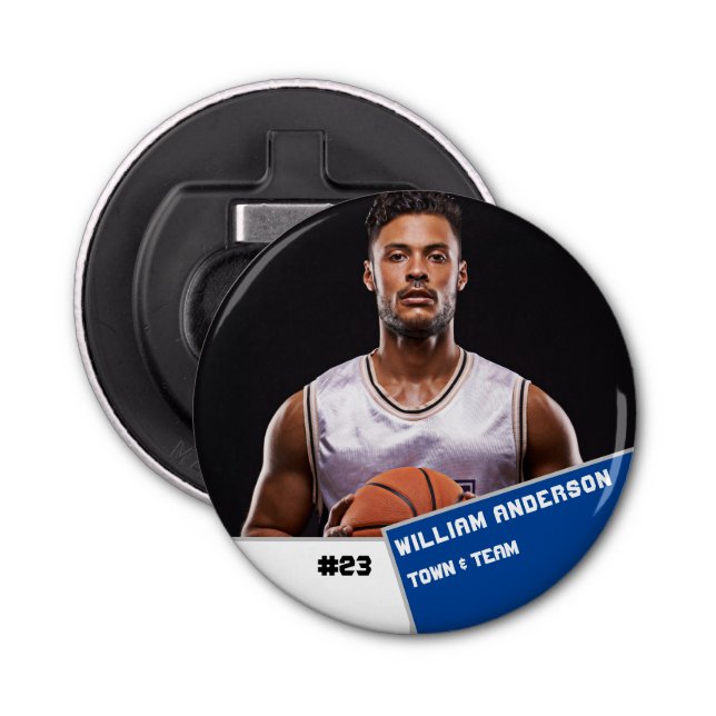Custom photo sports button / pin basketball player bottle opener (Front)