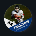 Custom photo sports button / pin football<br><div class="desc">Support your child's athletic endeavours with this custom sports pin. Great for senior nights! Available in a variety of sizes. Lots of options to customise.</div>