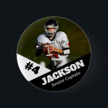 Custom photo sports button / pin football<br><div class="desc">Support your child's athletic endeavours with this custom sports pin. Great for senior nights! Available in a variety of sizes. Lots of options to customise.</div>