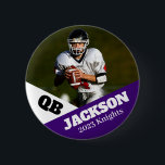 Custom photo sports button / pin football<br><div class="desc">Support your child's athletic endeavours with this custom sports pin. Great for senior nights! Available in a variety of sizes. Lots of options to customise.</div>