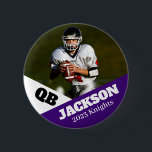 Custom photo sports button / pin football<br><div class="desc">Support your child's athletic endeavours with this custom sports pin. Great for senior nights! Available in a variety of sizes. Lots of options to customise.</div>