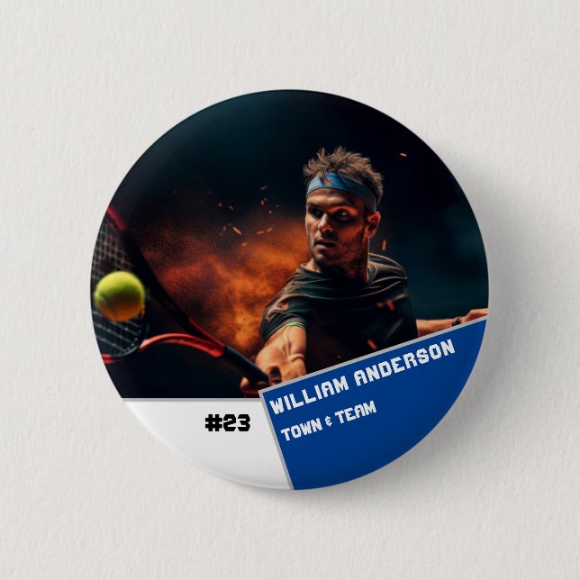 Custom photo sports button / pin Tennis player (Front)