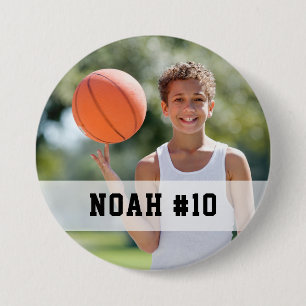 Custom photo sports button / pin with name & #