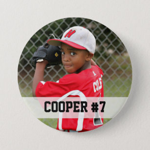 Custom photo sports button / pin with name & #