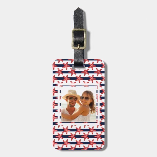 Custom Photo Stars And Stripes Pattern Luggage Tag (Front Vertical)