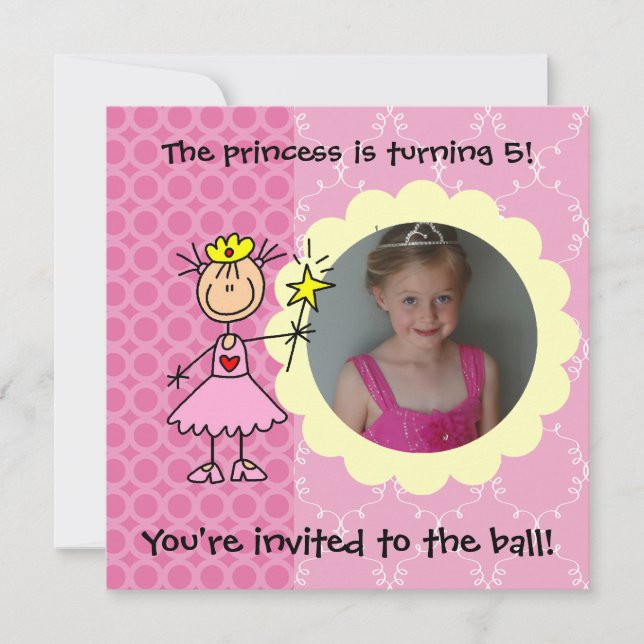 Custom Photo Stick Figure Princess Invitation (Front)