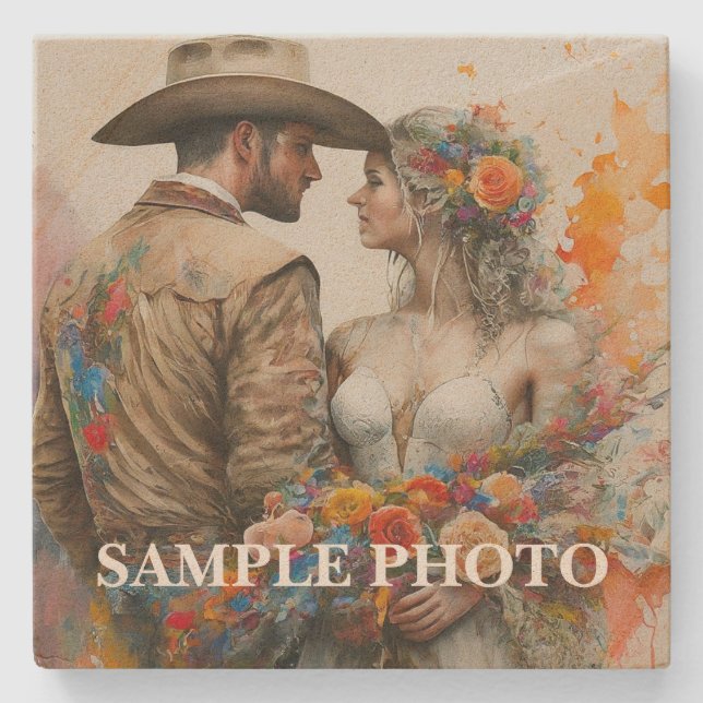 Custom Photo Stone Coaster – Wedding (Front)