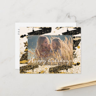 custom photo stylish gold black Christmas trees Postcard