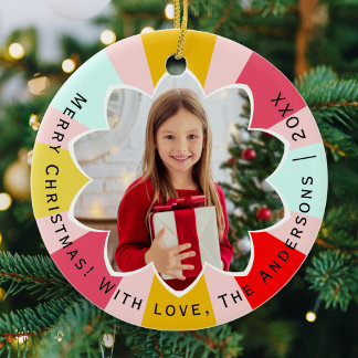 Custom Photo Sunburst Colourful Christmas Ceramic Ornament