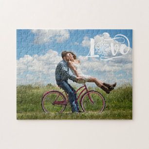 CUSTOM Photo Sunflower Love Script Jigsaw Puzzle