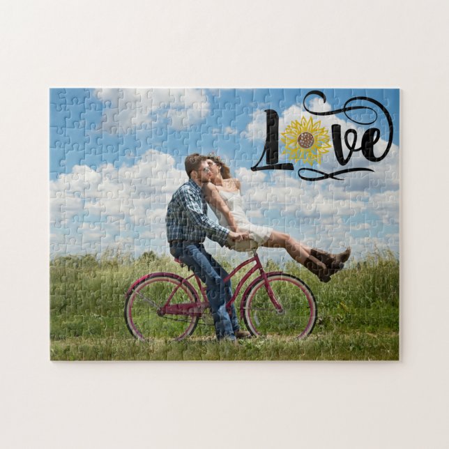 CUSTOM Photo | Sunflower Love Script Jigsaw Puzzle (Horizontal)