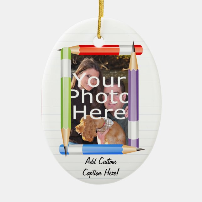 Custom Photo Teacher School Ceramic Tree Decoration (Front)
