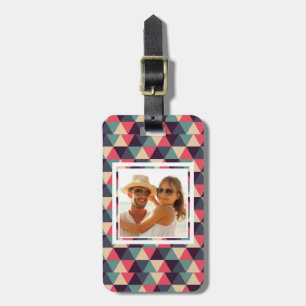 Custom Photo Teal And Pink Triangle Pattern Luggage Tag