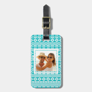 Custom Photo Teal Grunge Aztec Tribal Pattern Luggage Tag