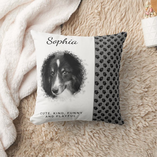 Custom Photo Template & Black Paws On Grey & Text Cushion (Blanket)
