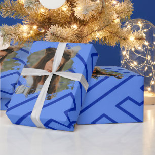 Custom Photo Template Greek Inspiration Blue Wrapping Paper