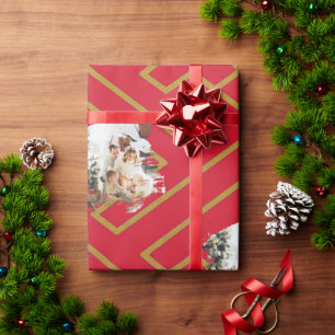 Custom Photo Template Greek Inspiration Red Gold Wrapping Paper
