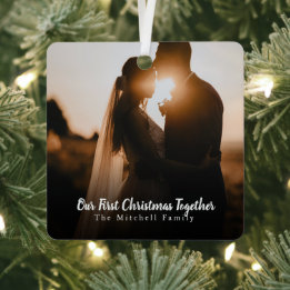 Custom Photo Text Couples First Christmas Together Metal Tree Decoration