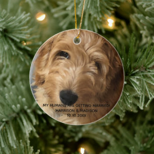 Custom photo text engagement announcement favors c ceramic ornament