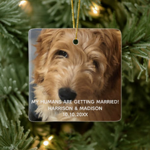 Custom photo text engagement announcement favour ceramic ornament