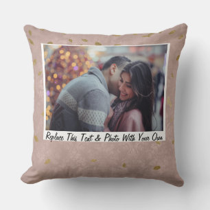 Custom / Photo & Text Glam Rose Gold Leaves Cushion