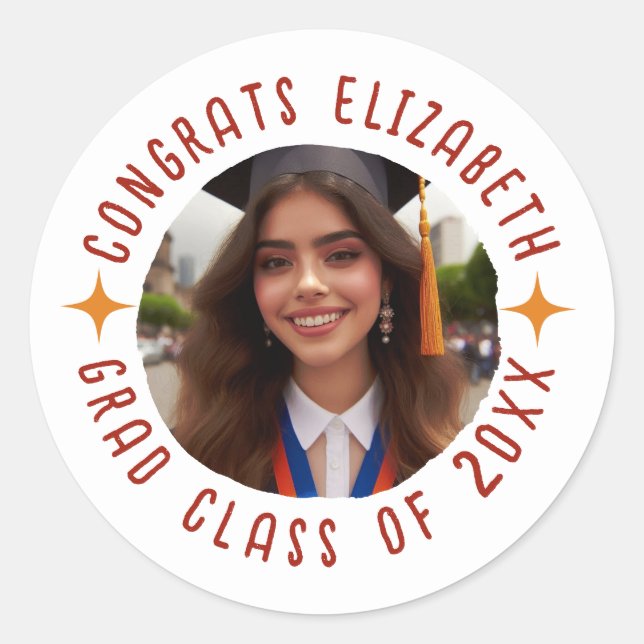 Custom Photo Text Graduation Congrats Grad Classic Round Sticker (Front)