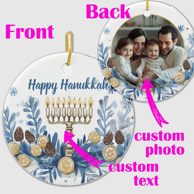 Custom photo & text Hanukkah Festival of Lights  Ceramic Ornament (Custom photo & text Hanukkah Festival of Lights Ceramic Ornament)