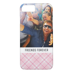 Custom Photo & Text Light Pink Plaid iPhone 8/7 Case