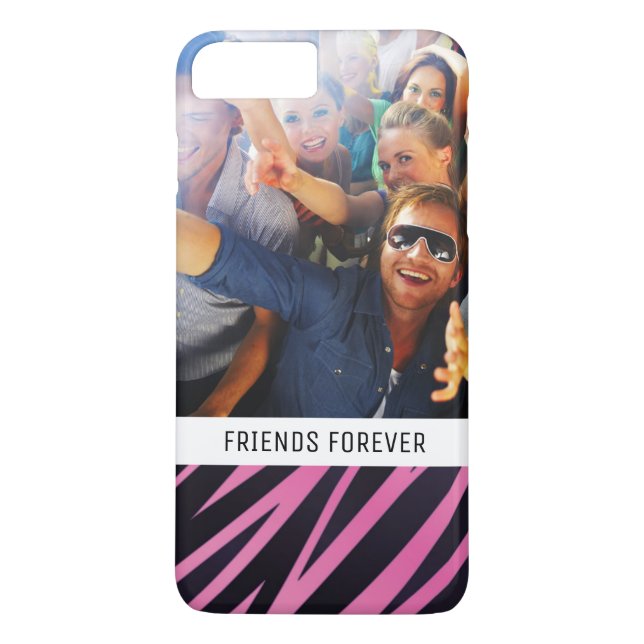 Custom Photo & Text Pink Zebra Stripe Background Case-Mate iPhone Case (Back)