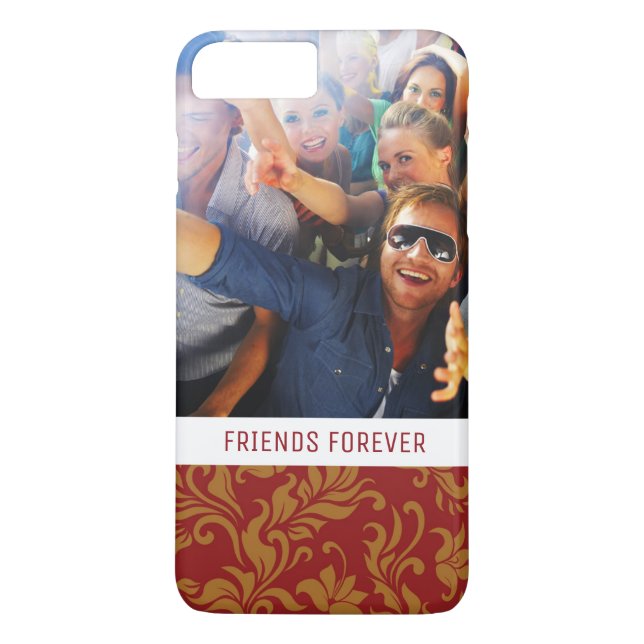 Custom Photo & Text Red and Gold Floral Pattern Case-Mate iPhone Case (Back)