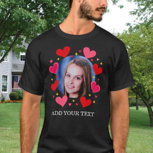 Custom Photo Text Red Love Hearts Personalised T-Shirt