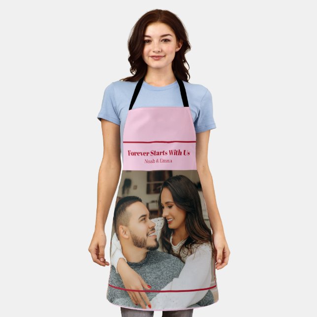 Custom Photo & Text Romantic Gift - Personalised  Apron (Worn)