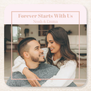 Custom Photo & Text Romantic Gift - Personalized Square Paper Coaster