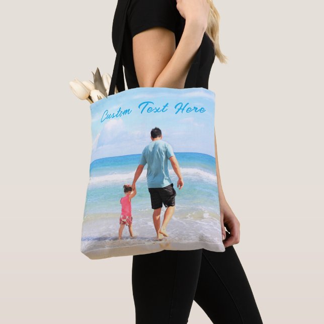 Custom Photo Text Tote Bag Your Family Photos Dad (Close Up)