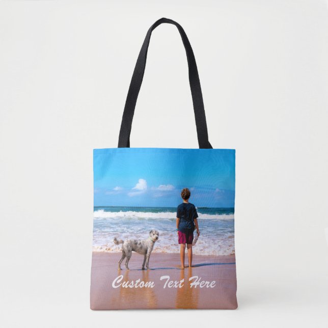 Custom Photo Text Tote Bag Your Pets Photos Gift (Front)