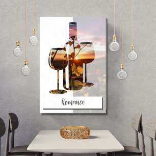 Custom Photo & Text Wine Bottle & Two Glasses Poster