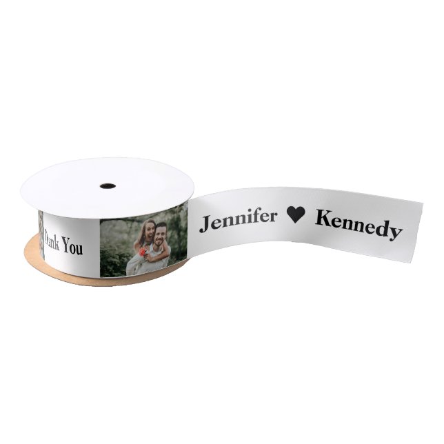 Custom Photo Thank you Couple Name Wedding Favour Satin Ribbon (Spool)