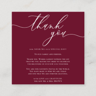 Custom Photo Thank You Mini Burgundy Enclosure Card