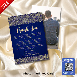 Custom Photo Thank You Rustic Blue Gold Lace Card