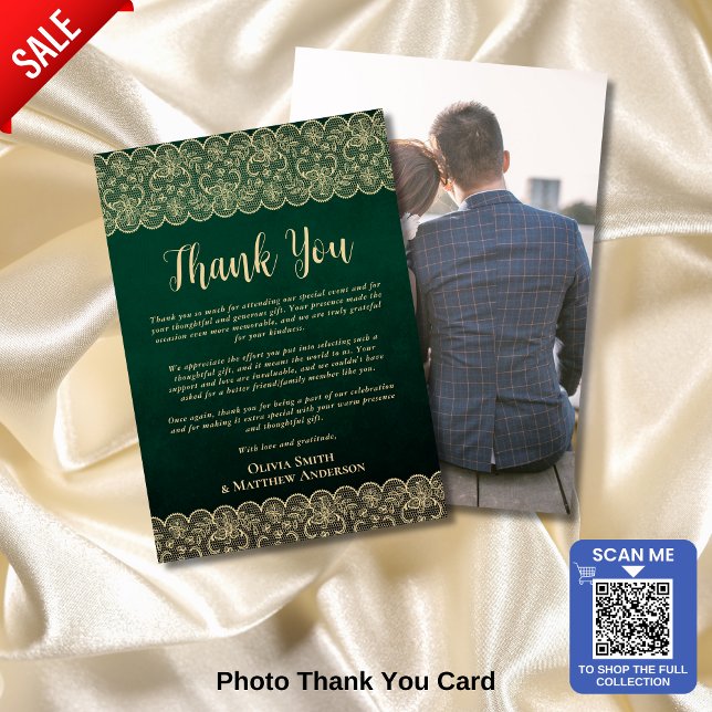 Custom Photo Thank You Rustic Emerald Gold Lace (Creator Uploaded)
