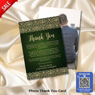 Custom Photo Thank You Rustic Green Gold Lace Card