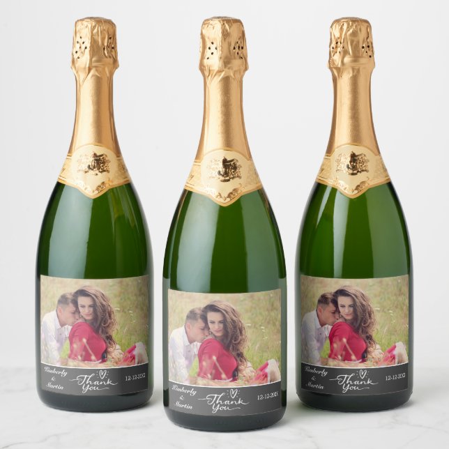 Custom Photo Thank You Wedding Sparkling Wine Label (Bottles)