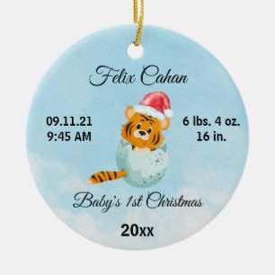 Custom Photo Tiger Baby's Boy First Christmas 2021 Ceramic Ornament