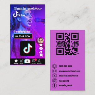 Custom photo tiktok social media icons and QR code Business Card